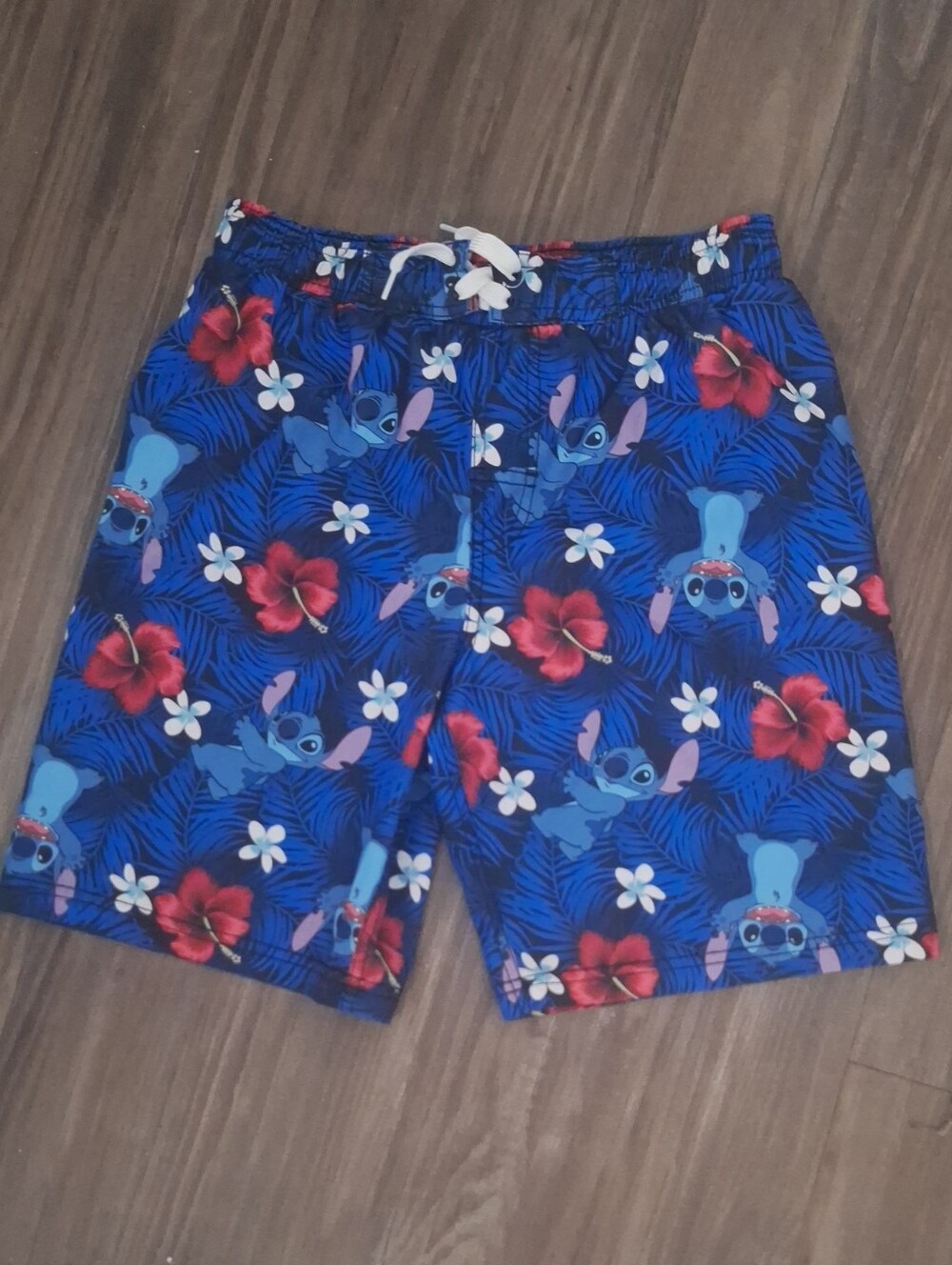 Blue Floral Stitch Print Kids  Swim Shorts